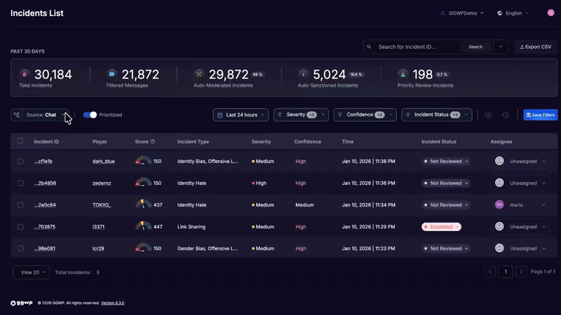 Player Reports screen capture